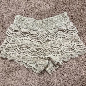 Jolt Beige Lace Crochet Shorts